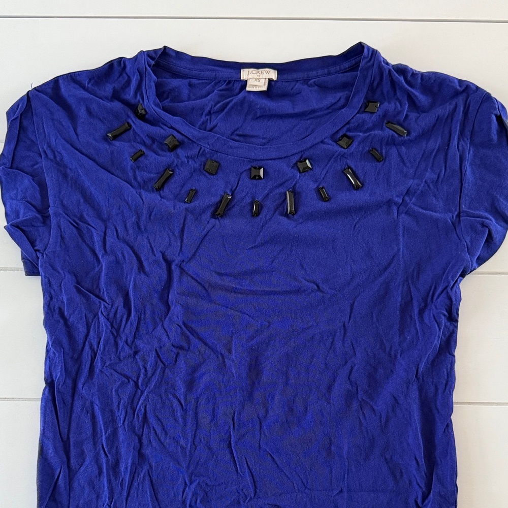 J. Crew Royal Blue Short Sleeve Top with Black Embellishments